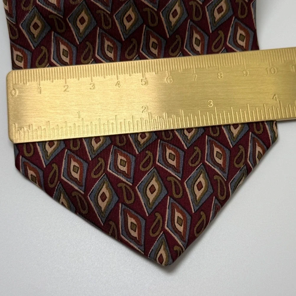 Liberty of London Silk Tie OS Burgundy Geometric Diamond Paisley Dark Academia